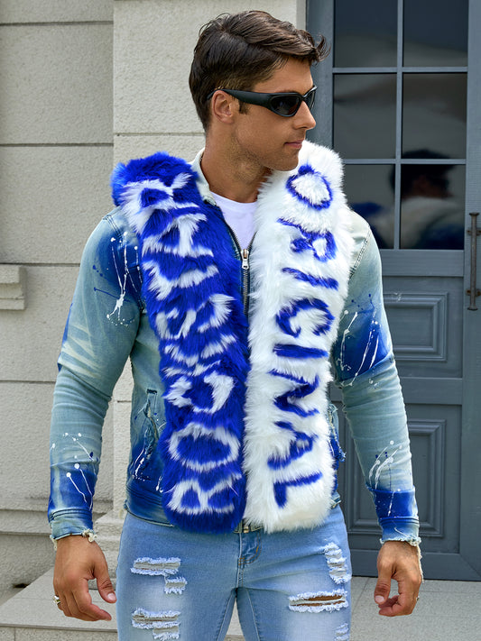 Men's fashion stretch jacket, full strip printing, fashion wash, has a very fas image 0