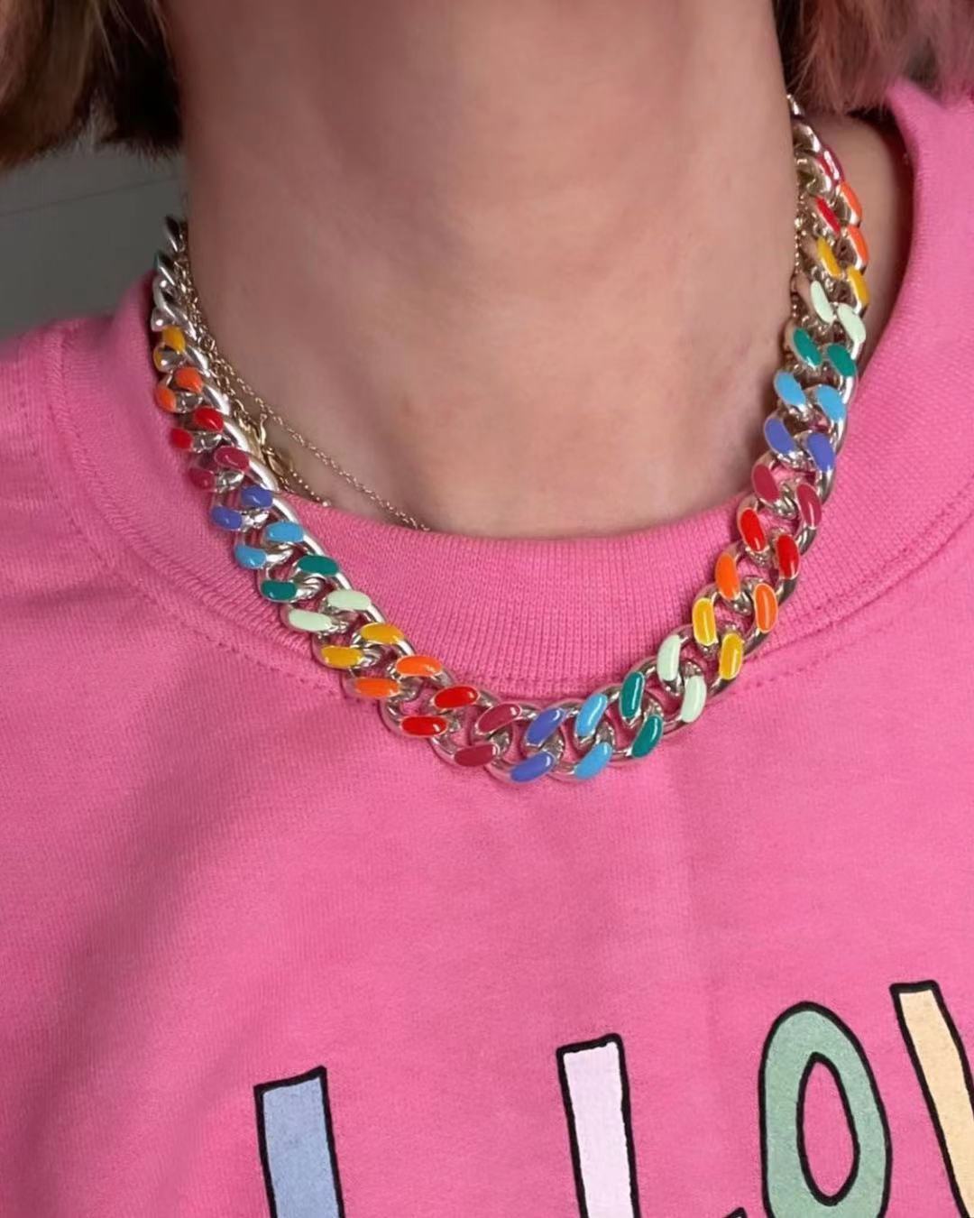 Brass With 18 K Gold Colorful Chunky Chain  Necklaces Women Jewelry Punk Party image 3