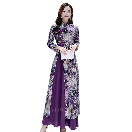 Traditional Vietnam Woman Retro Ao Dai Elegant Chinese Style Cheongsam Vintage  image 0