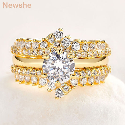 Newshe Yellow/Rose Gold 925 Sterling Silver Engagement Ring Set for Women image 0