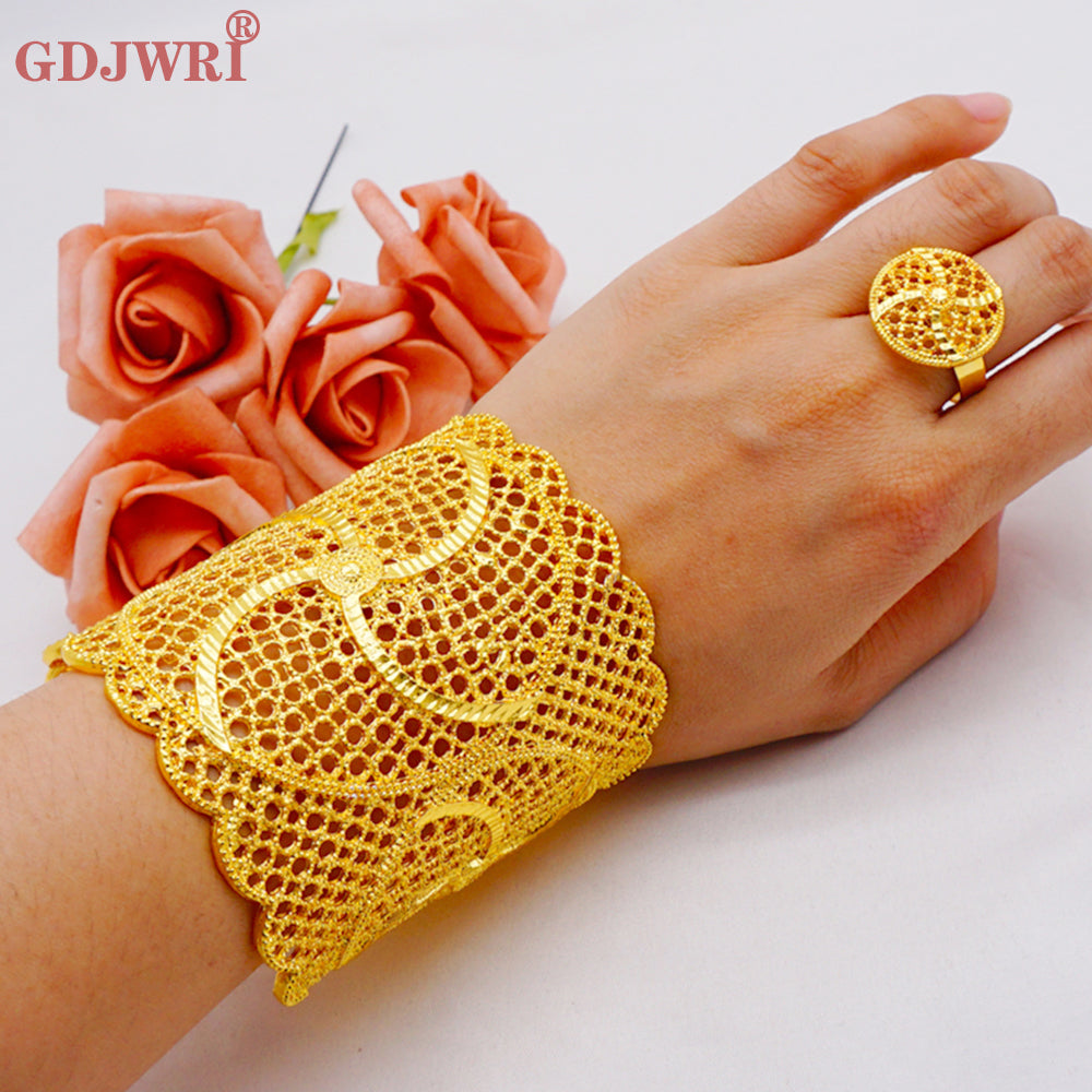 New Arrival Luxury Dubai Wide Bangle For Women Gold Color African Bracelets&Ban image 2