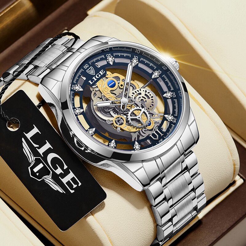 New Men Watch Skeleton Quartz Wristwatch Gold Skeleton Retro Man Watch Top Bran image 4