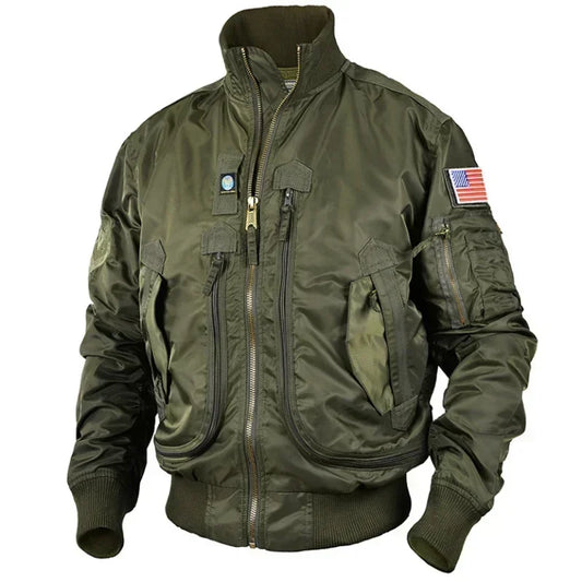 Men Tactical Military Jackets Big Pocket Pilot Baseball Air Force Coat ArmyGree image 0