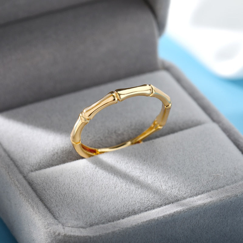 Stainless Steel Bamboo Joint Rings For Women Men Gold Color Adjustable Male image 0