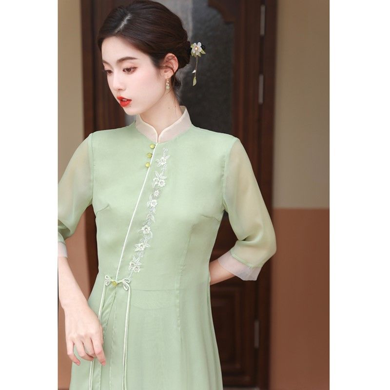 Retro Hanfu Tea Art Party Dress Traditional Vietnam Ao Dai  Women Elegant Daily image 4