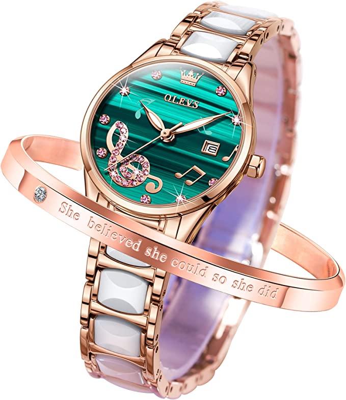 OLEVS Women Wrist Watches Rose Gold Elegant Ceramic Watchstrap Ladies image 1