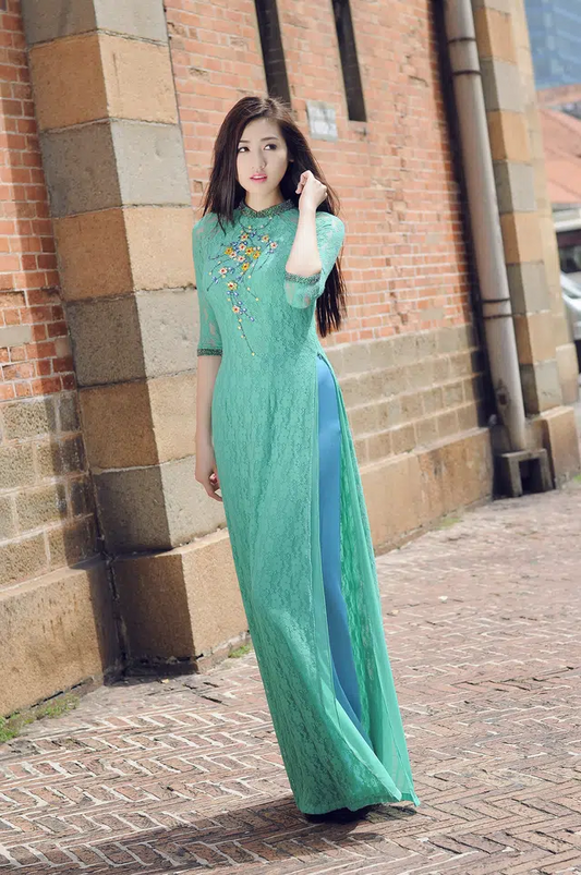 Tailored Lace Women Traditional Aodai vietnam clothing cheongsam ietnamese trad image 0