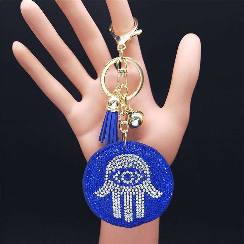 Turkey Eyes Crystal Keychains Ring for Women Keychain Blue Gold Color Key Chain image 6