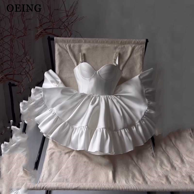 OEING White Prom Dress Elegant Sweetheart Neck Ruffles Bow Straps Homecoming Dr image 0