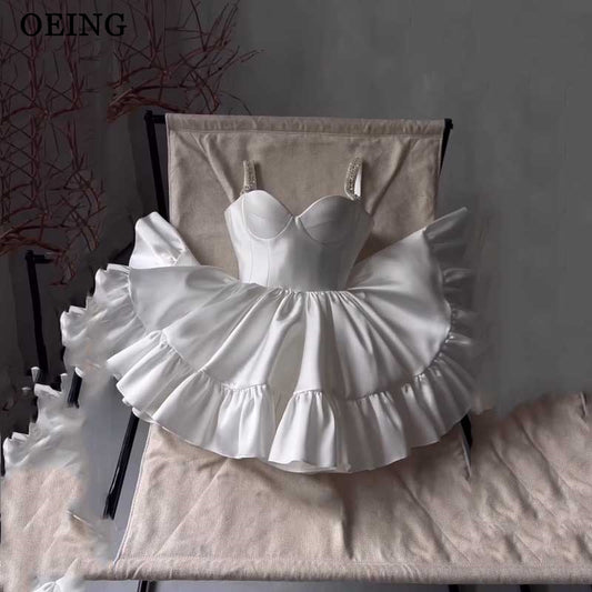 OEING White Prom Dress Elegant Sweetheart Neck Ruffles Bow Straps Homecoming Dr image 0