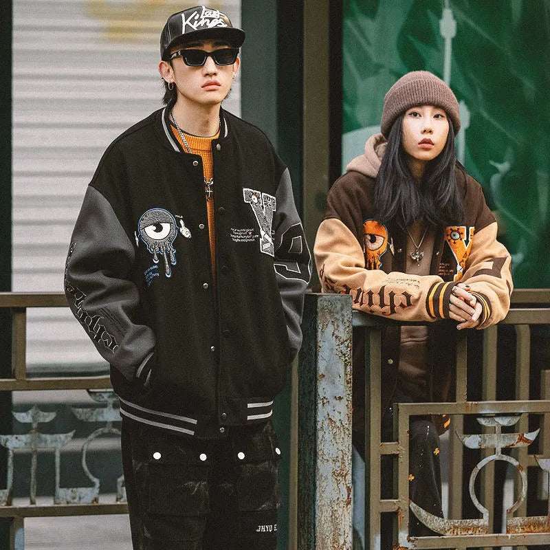 Y Letter Varsity Baseball Bomber Jacket Men Cotton Women's Oversized Coats Blac image 2