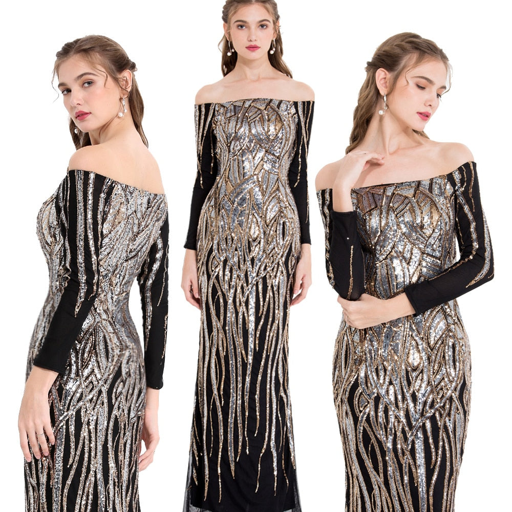 Angel-fashions Formal Evening Dresses Sparkling Gold Art-Deco Sequin Vintage Ho image 7