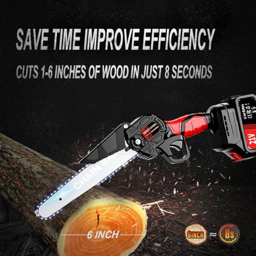 6 Inch Cordless Mini Chainsaw Portable Battery Powered Electric Saw 21V Handhel image 4