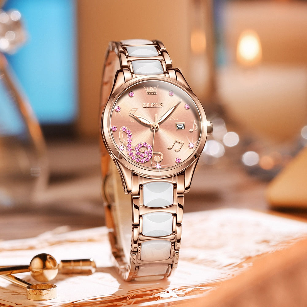 OLEVS Women Wrist Watches Rose Gold Elegant Ceramic Watchstrap Ladies image 10