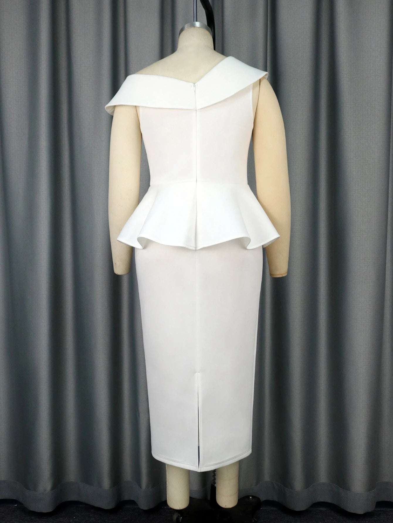 ONTINVA Women Plus Size  Party Dress White Peplum Ruffle Bodycon Elegant Off Sh image 1