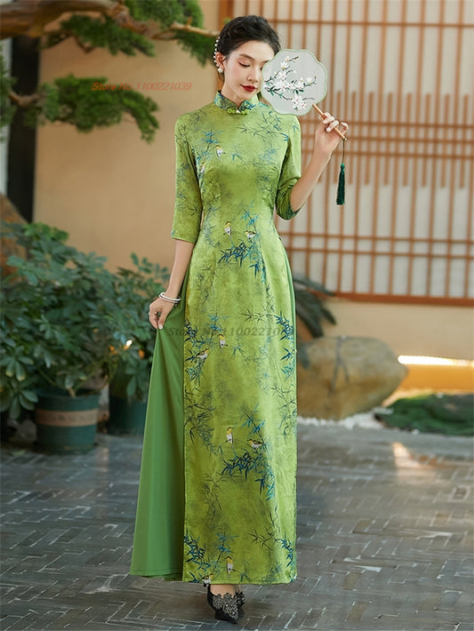2024 vietnam aodai dress improved cheongsam vietnam traditional dress national  image 0