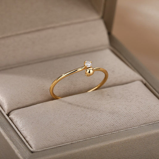 Zircon Open Rings For Women Gold Color Stainless Steel Female Engagement image 0