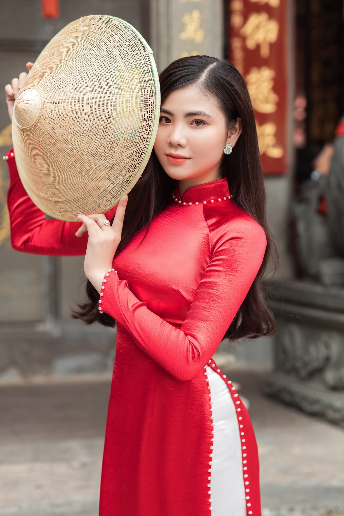 Customized  Red Women Aodai Vetnam Clothing Long Cheongsam Aodai Vietnamese Tra image 1