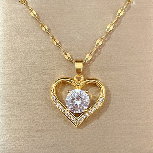Artificial Gems Heart Pendant Necklace for women 2022 Golden Stainless Steel Li image 0
