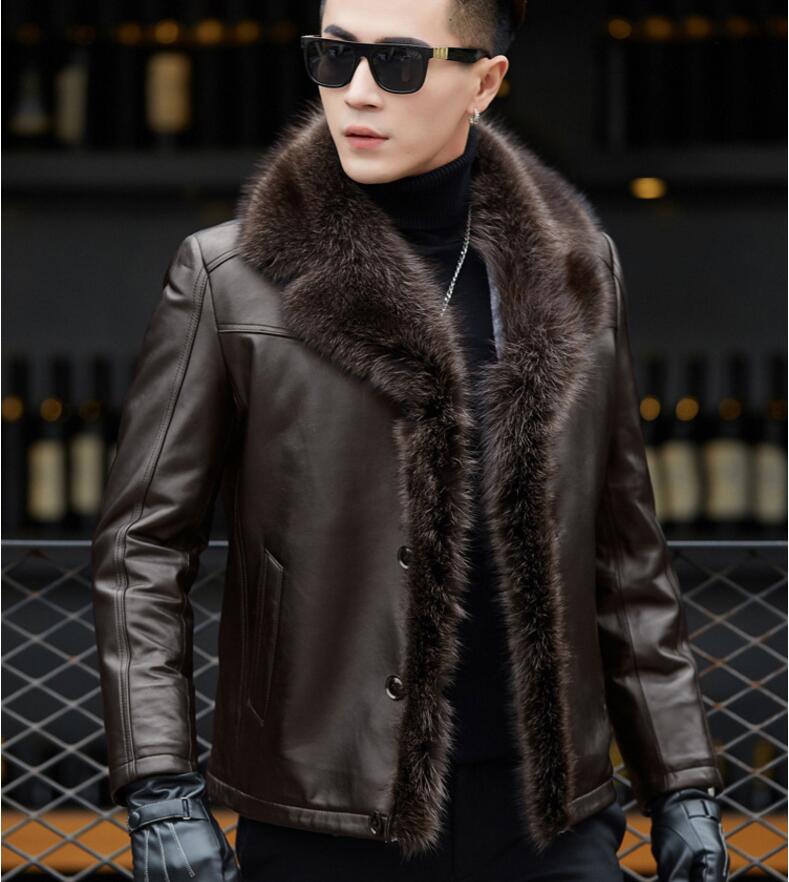Winter raccoon Fur Leather Jacket Men Size 6XL Suede Leather Jackets Real Fur T image 5