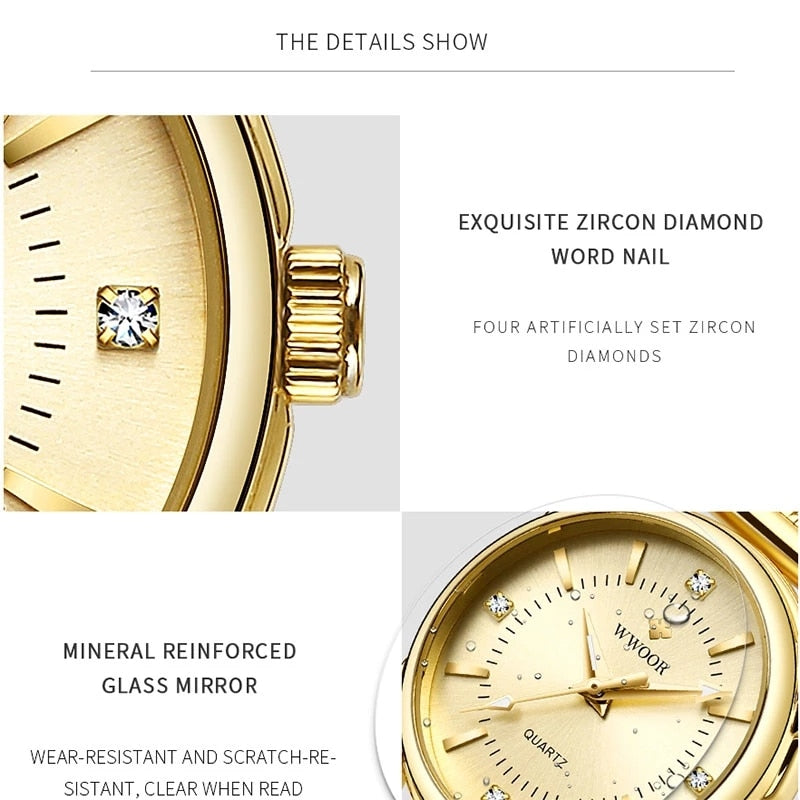 2022 WWOOR Fashion Brand Ladies Watches Luxury Diamond Rose Gold Women Bracelet image 8