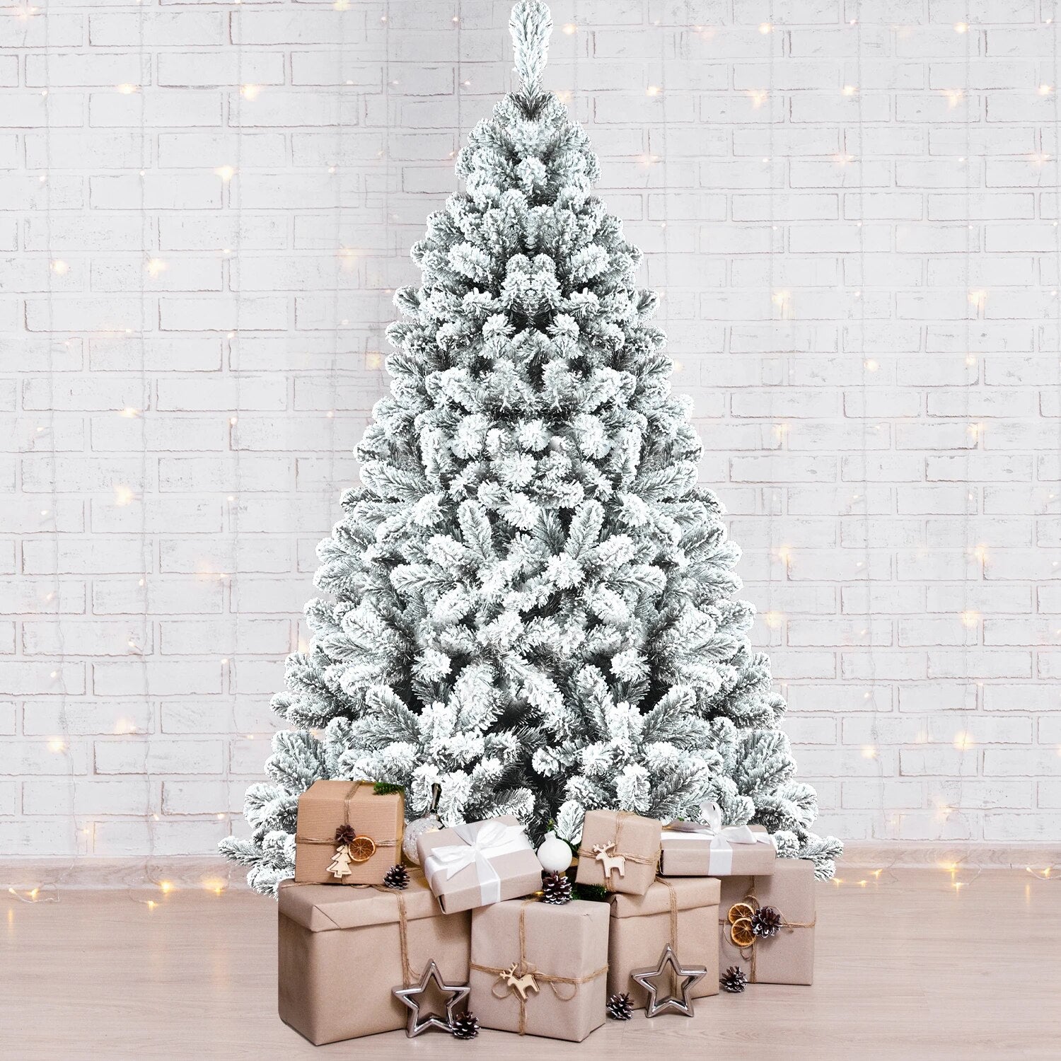 4/5/6/7/7.5/8/9FT Snow Flocked Christmas Tree with Metal Stand Holiday Easy Ass image 6