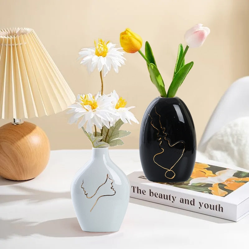 Modern Ceramic Vase Simplicity Abstract Gold Painted Vases Flower Arrangement A image 12