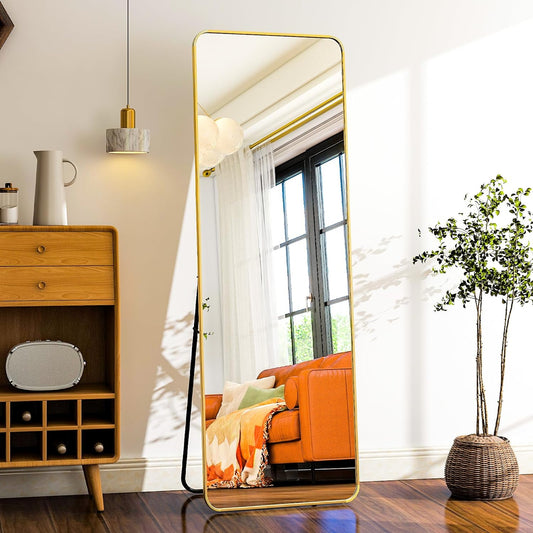 59" x 16¬…€œ Rounded Full Length Mirror Aluminum Frame Gold Mirror Full Length Flo image 0