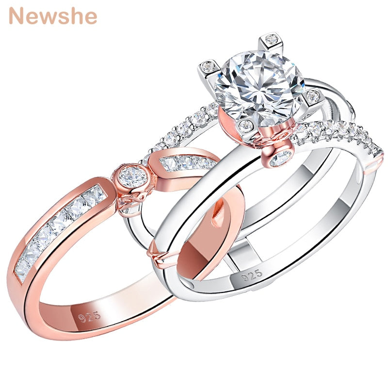 Newshe 925 Sterling Silver Engagement Ring Set Rose Gold Wedding Band For image 1