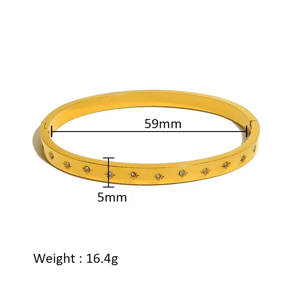 Waterproof Zirconia Cuff Bangles for Women Men 18k Gold Plated Stainless Steel  image 23