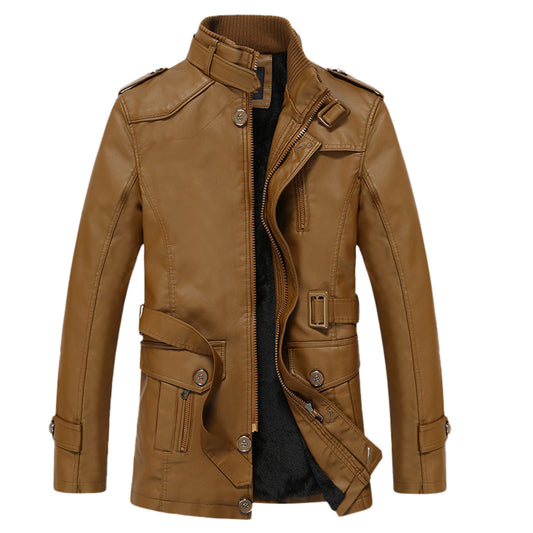 Men's Outdoor Sport Motorcycle Leather Jacket Solid Color Zipper Stand Collar W image 0