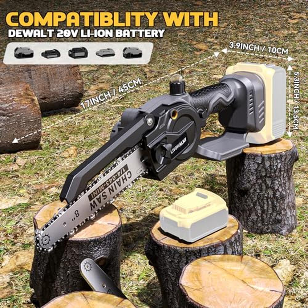 Cordless Mini Chainsaw 6&8 Inch 2-in-1 Handheld Pruning Tool DeWalt 20V Compati image 3