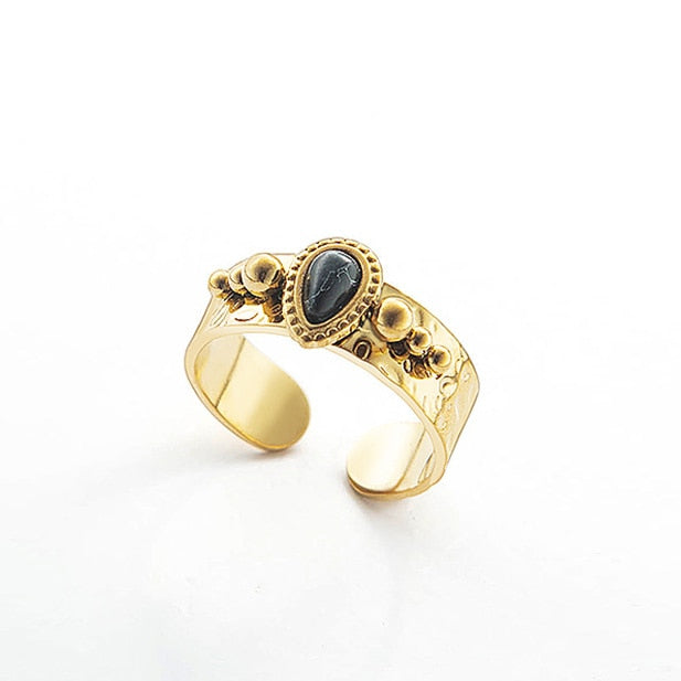 Creative Gold Plated Stainless Steel Rings for Women Simple Geometric Round Nat image 5