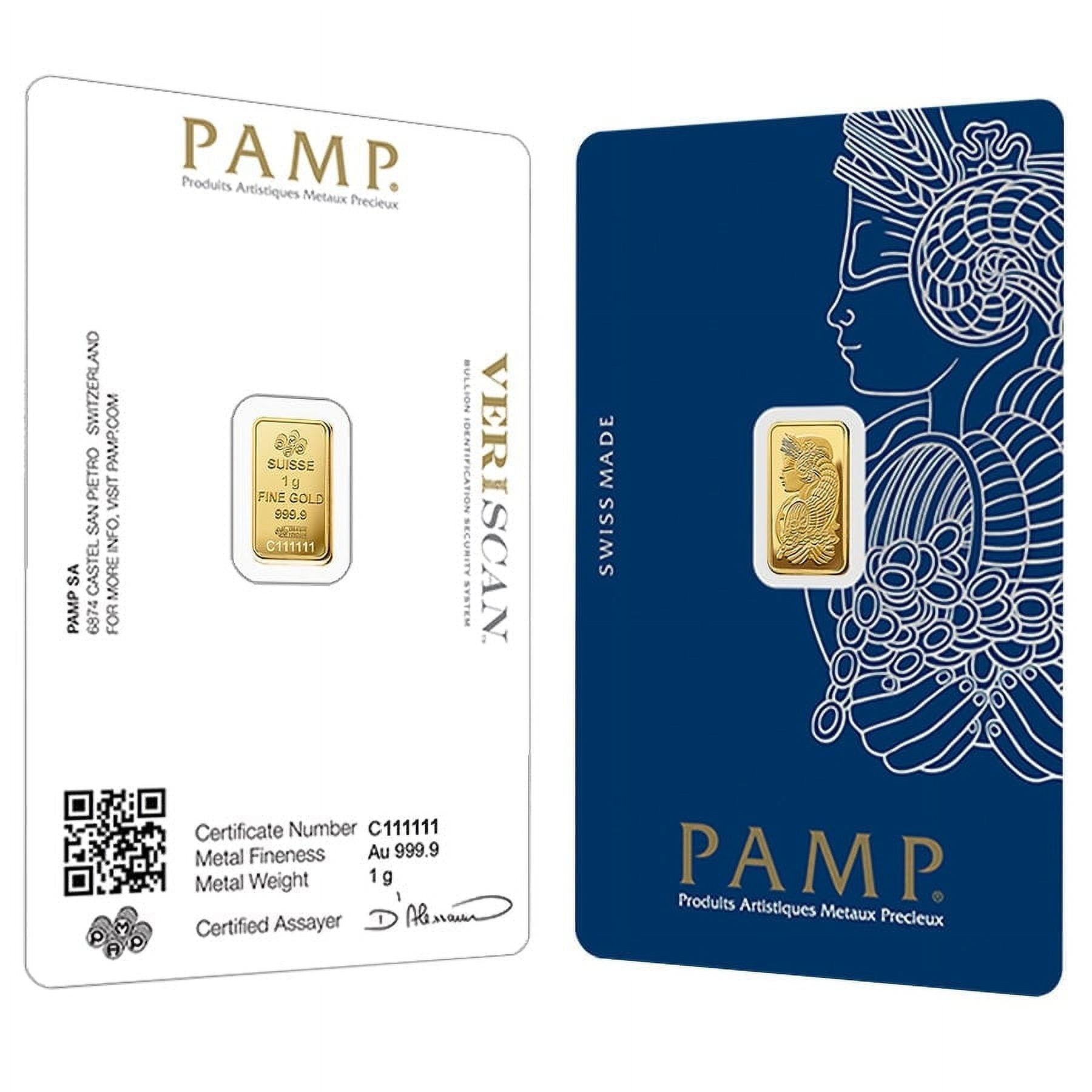 1 gram Gold Bar PAMP Suisse Lady Fortuna Veriscan .9999 Fine (in Assay) image 5