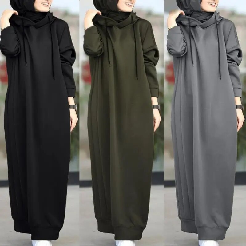 Muslim Dress Autumn/Winter Women's Sweatshirt Fashion Hooded Long Sleeve Long D image 1
