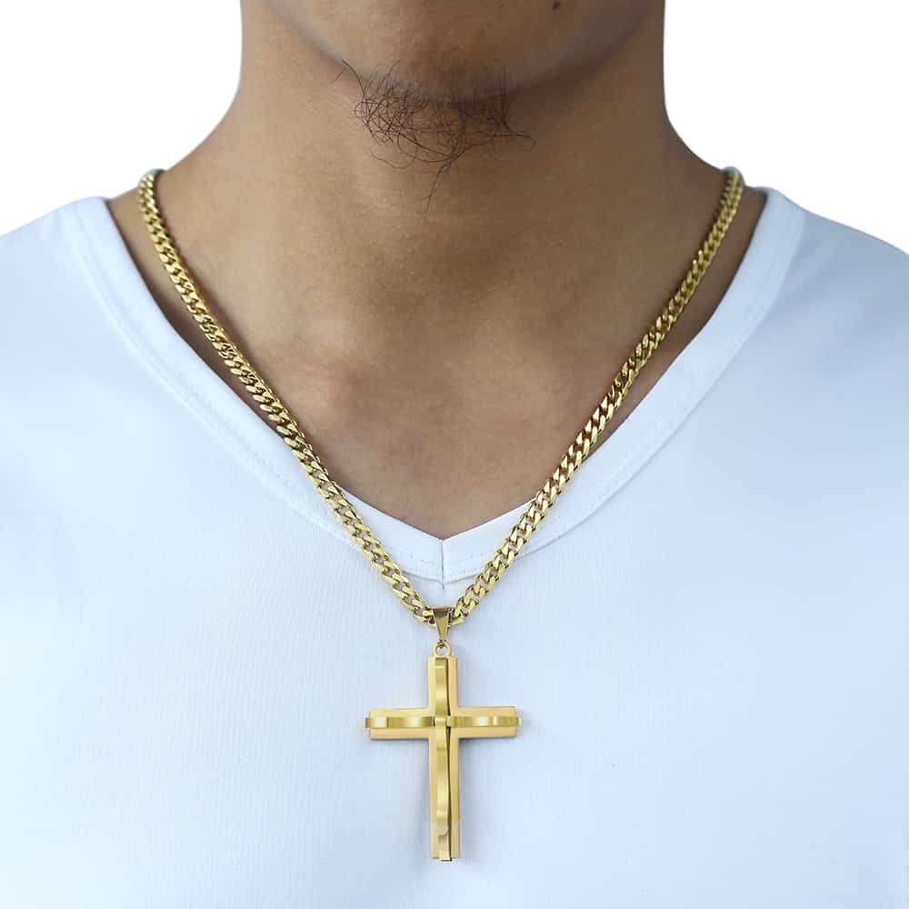 Gold Silver Color Cross Pendant Necklace For Men  Stainless Steel Pendant Neckl image 10