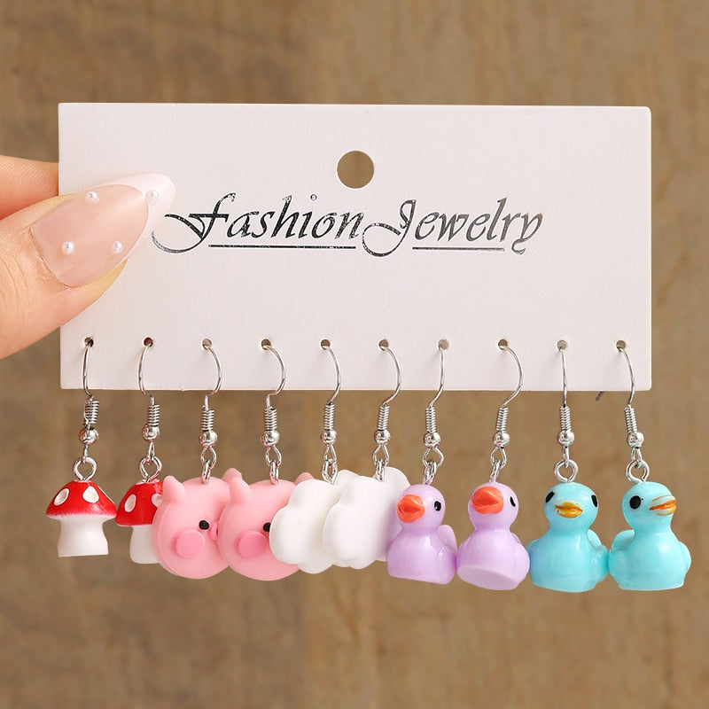 Boho Resin Colorful Earrings Set For Women Pearl Butterfly Gold Color Metal Cir image 4