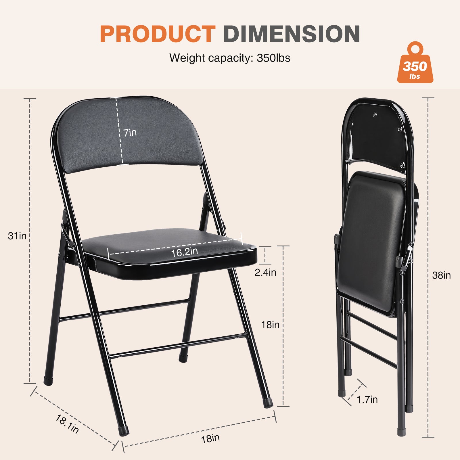 JHK Leather Padded Folding Chair 4 Pack Sturdy Metal Foldable Chairs Easy to Us image 2