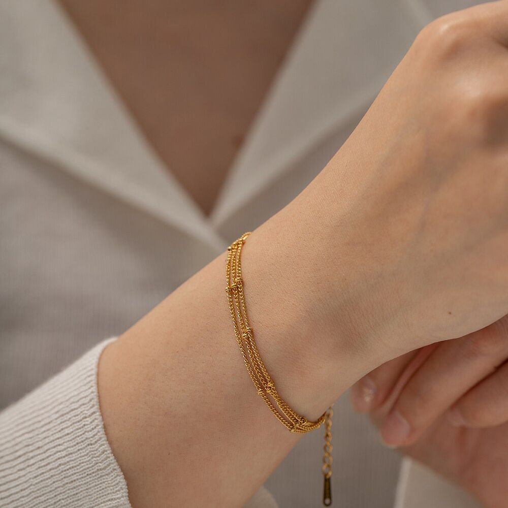 Simple 18K Gold Plated Stainless Steel Braided Chain Bracelet Set for Women Wat image 6
