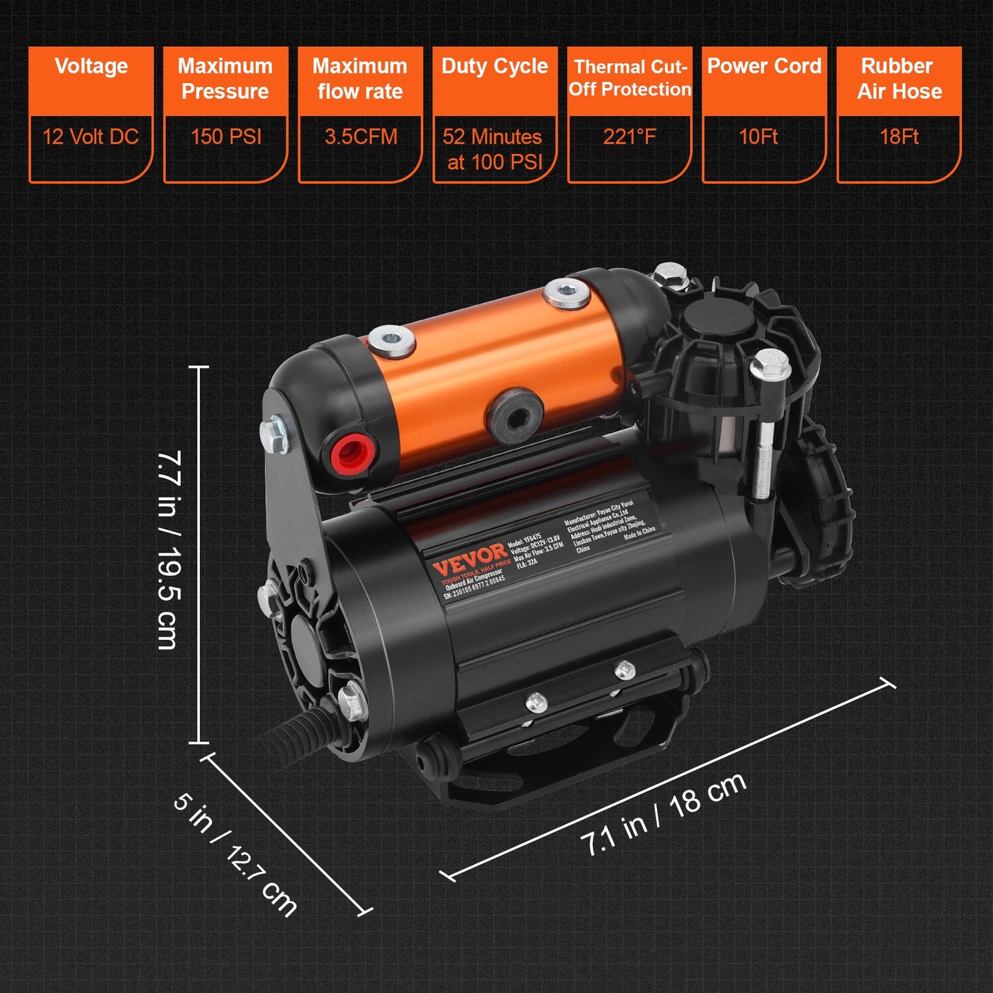 VEVOR Car Air Compressor Portable Tire Inflator Heavy Duty 3.5CFM Air Pump Kit image 0