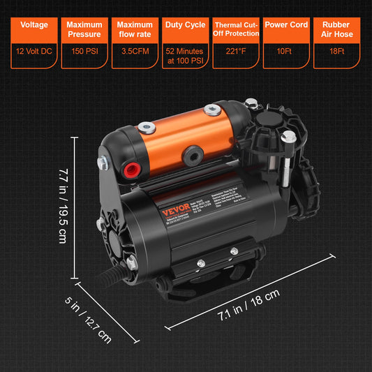 VEVOR Car Air Compressor Portable Tire Inflator Heavy Duty 3.5CFM Air Pump Kit image 0