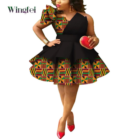 African Dresses for Women Ankara Print Strapless Multi-layer Dresses Dashiki Pa image 0