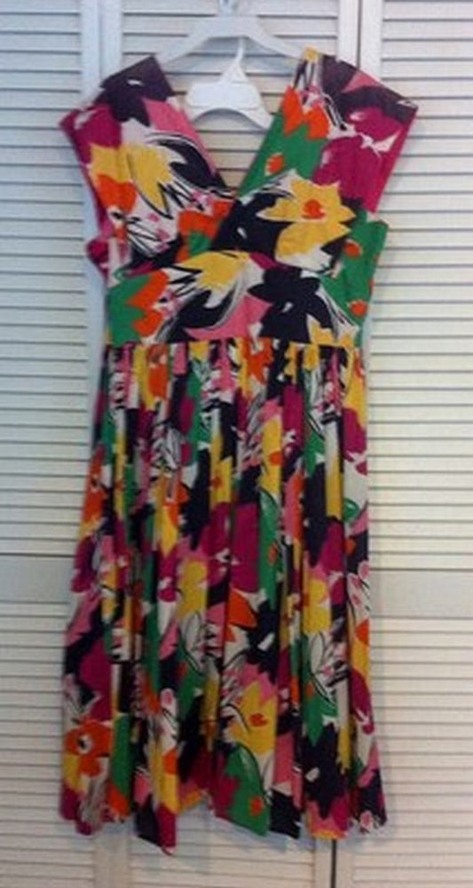 Victor Costa Women Dress Cotton Floral Multi-Color Print Size 10 image 0