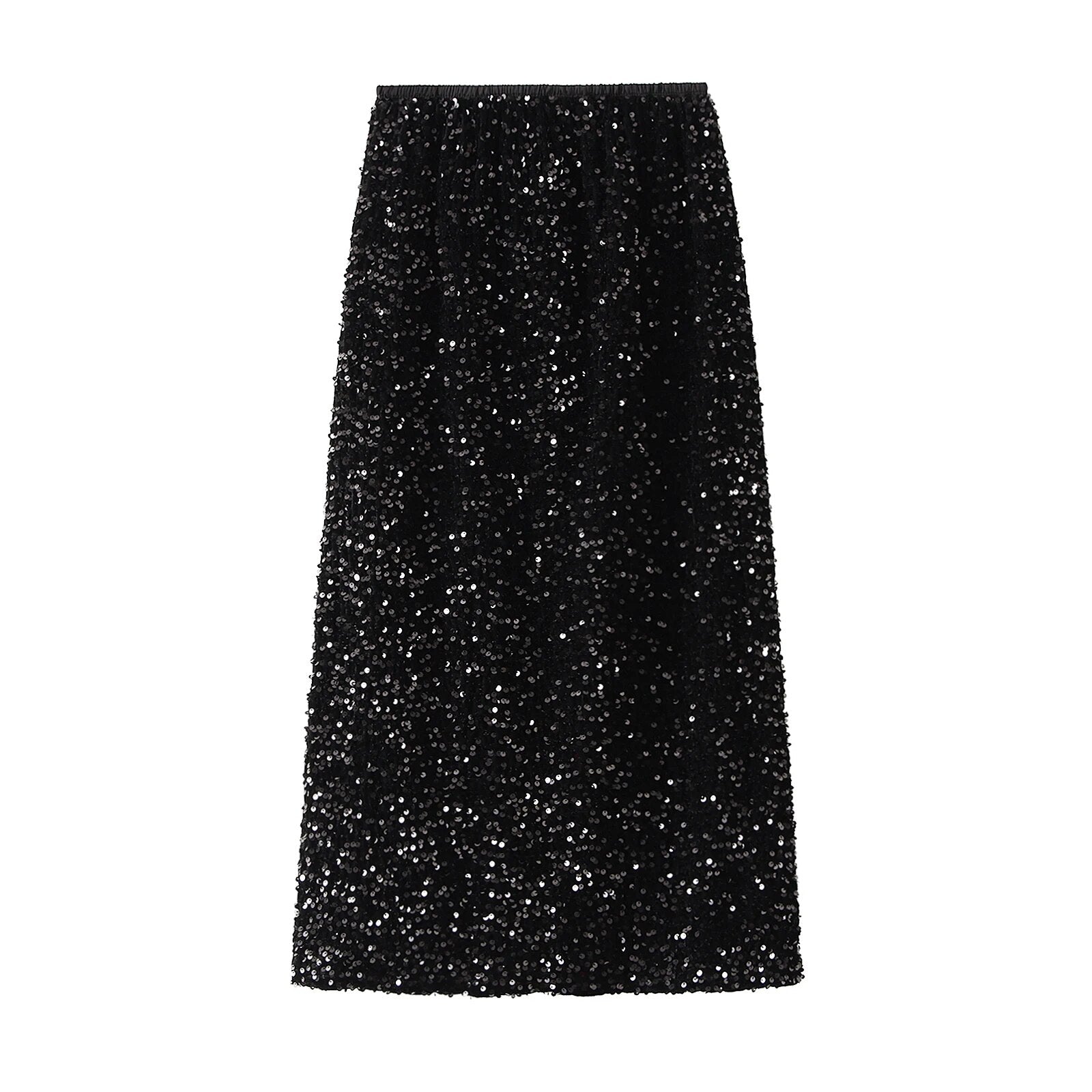 Women Elegant Shiny Sequined Long Skirt Summer Fall Elastic Waist Casual Skirts image 6