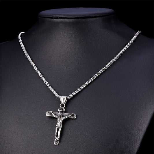Religious Jesus Cross Necklace for Men 2021 New Fashion Gold color Cross image 0