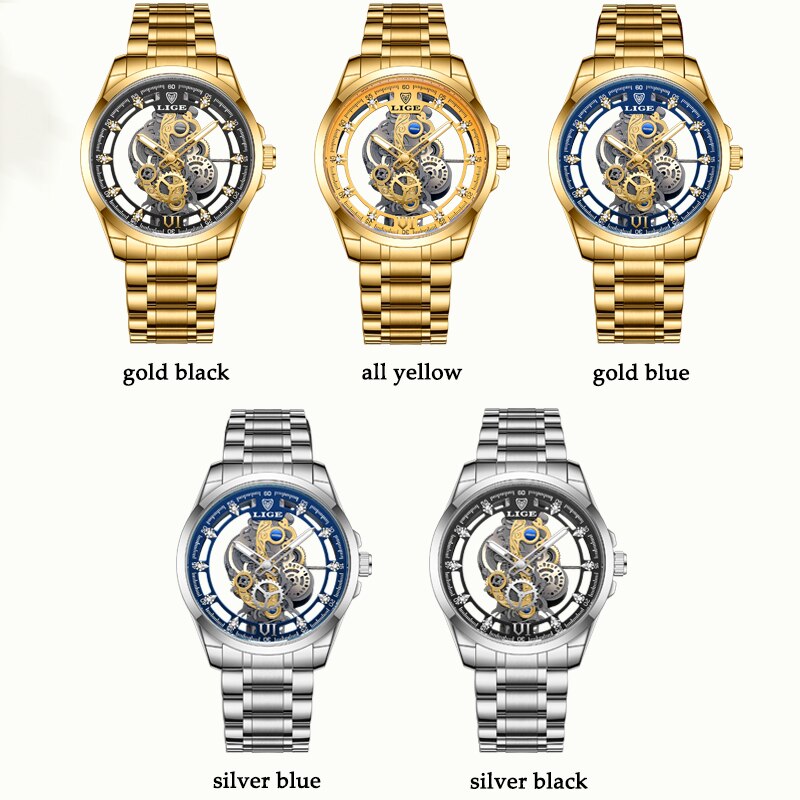 New Men Watch Skeleton Quartz Wristwatch Gold Skeleton Retro Man Watch Top Bran image 10