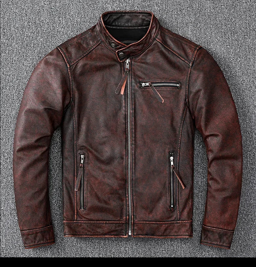 Free shipping.classic motor style,black genuine leather Jacket,fashion men casu image 1