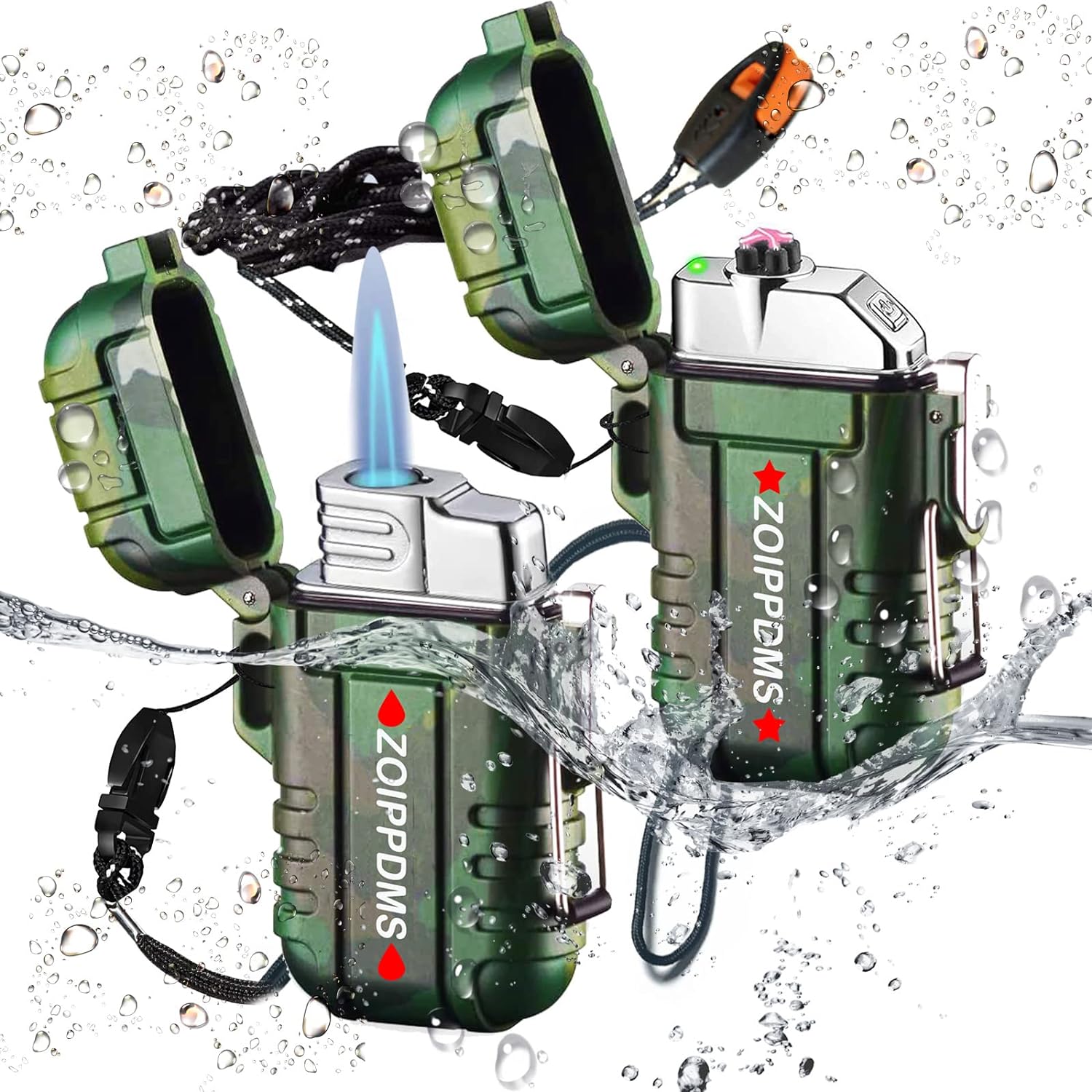 2 Pack Waterproof Lighter Dual Arc and Single Jet Flame Windproof Refillable Bu image 0