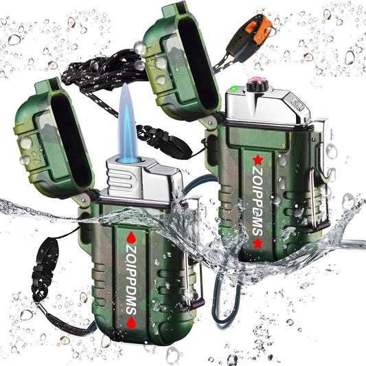 2 Pack Waterproof Lighter Dual Arc and Single Jet Flame Windproof Refillable Bu image 0