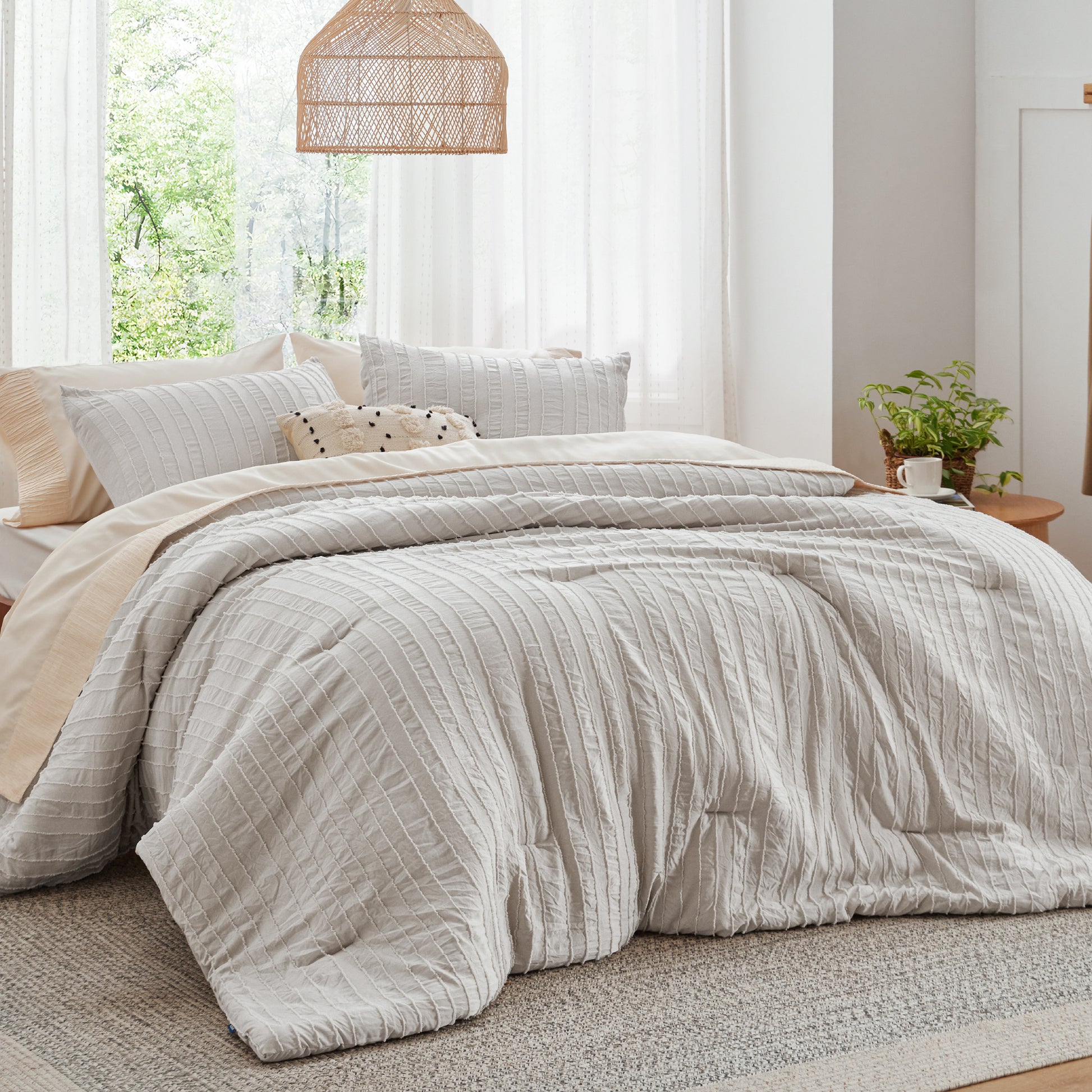 Bedsure Boho Comforter Set - Tufted Bedding, Farmhouse Shabby Chic Embroidery B image 7